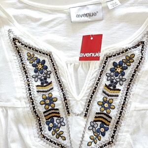 Avenue Plus Size 18/20 White Peasant Cotton Boho Top